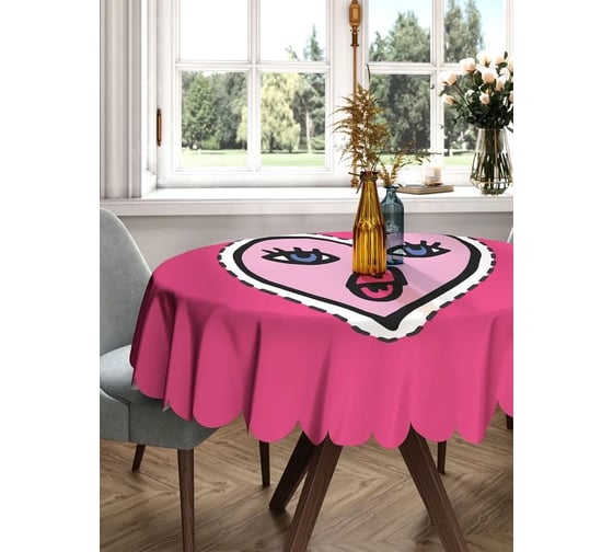 Скатерть круглая тканевая JOYARTY на стол с рисунком Сердце 150х150 см rtcf01_422701_150x150 1
