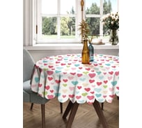 Скатерть круглая тканевая JOYARTY на стол с рисунком Разноцветные Сердца 150х150 см rtcf01_422724_150x150