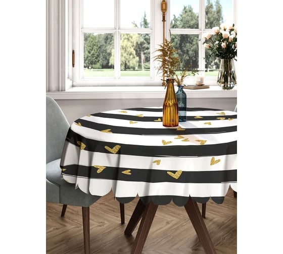 Скатерть круглая тканевая JOYARTY на стол с рисунком Сердечки на полосках 150х150 см rtcf01_422649_150x150 1