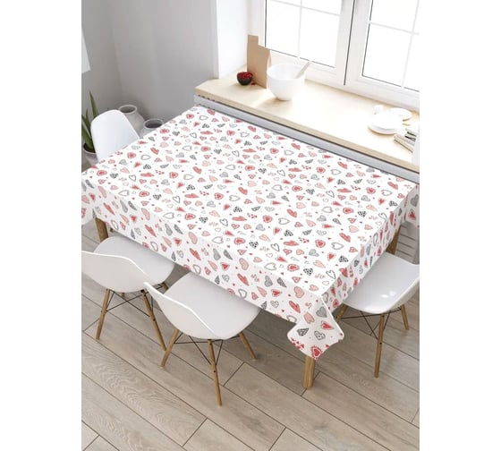 Скатерть прямоугольная водоотталкивающая JOYARTY на стол Изобилие сердец 145x180 см tcox_422651_180x145 1