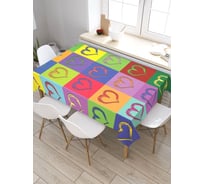 Скатерть прямоугольная водоотталкивающая JOYARTY на стол Разноцветные Сердца 145x180 см tcox_422724_180x145