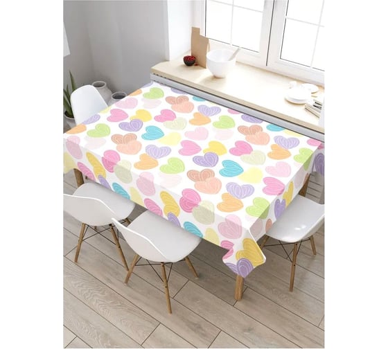 Скатерть прямоугольная водоотталкивающая JOYARTY на стол Карамельные сердца 145x180 см tcox_422695_180x145 1