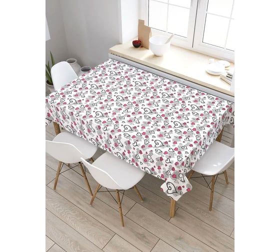 Скатерть прямоугольная водоотталкивающая JOYARTY на стол Окрыленные сердца 145x180 см tcox_422692_180x145 1