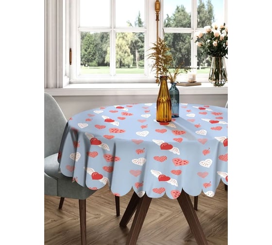 Скатерть круглая тканевая JOYARTY на стол с рисунком Окрыленные сердца 150х150 см rtcf01_422692_150x150 1
