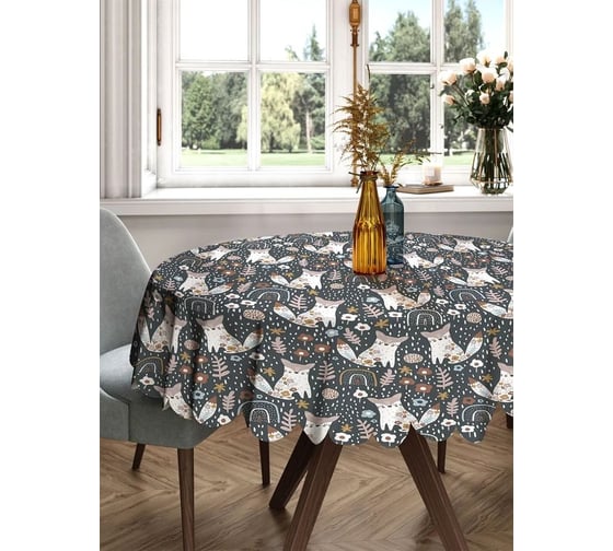 Скатерть круглая тканевая JOYARTY на стол с рисунком Лисята 150х150 см rtcf01_423867_150x150 1