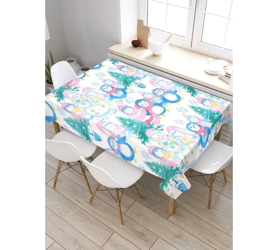 Скатерть прямоугольная тканевая JOYARTY на стол с рисунком Семейство снеговиков 120х145 см tc_427897_120x145 1
