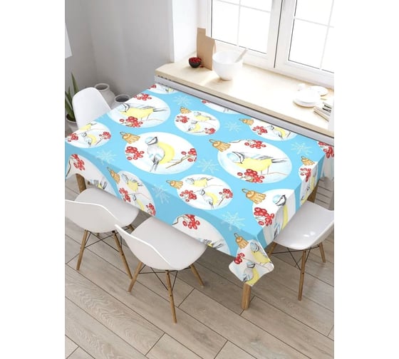 Скатерть прямоугольная тканевая JOYARTY на стол с рисунком Синицы на ветке 120х145 см tc_427893_120x145 1