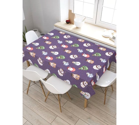 Скатерть прямоугольная тканевая JOYARTY на стол с рисунком Игрушки на ёлку 145х180 см tc_427890_180x145 1