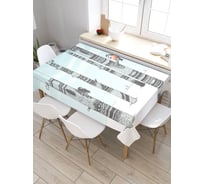 Прямоугольная скатерть из сатена JoyArty Узорчатые деревья и снегири tc_31266_120x145