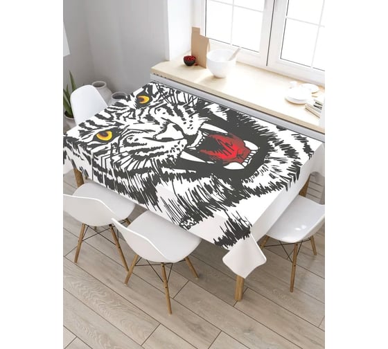 Прямоугольная скатерть из сатена JoyArty Тигриный оскал tc_38666_120x145