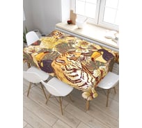 Прямоугольная скатерть из сатена JoyArty Тигры в цветах с туканами tc_38647_120x145