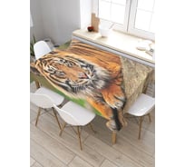 Прямоугольная скатерть из сатена JoyArty Тигр на скалах tc_38689_120x145