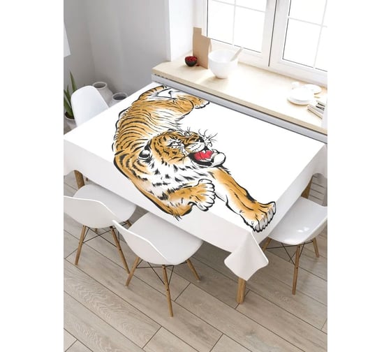 Прямоугольная скатерть из сатена JoyArty Тигр на охоте tc_38685_120x145 1