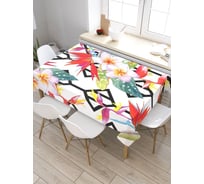 Прямоугольная скатерть из сатена JoyArty Тропические цветы на решетке tc_38860_120x145