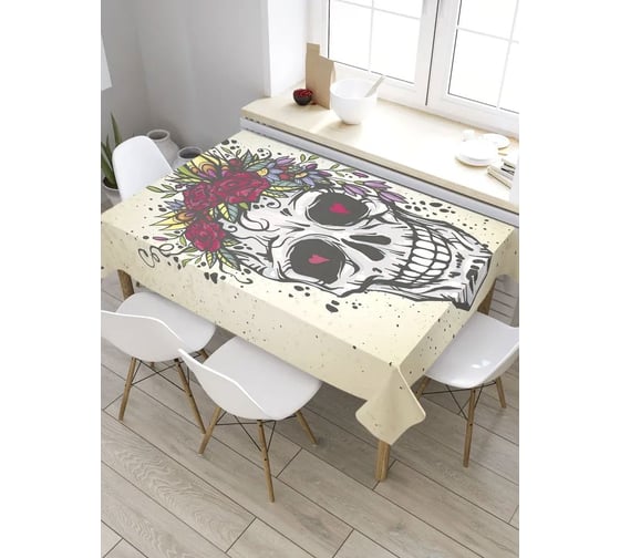 Скатерть JoyArty Череп в цветах, прямоугольная, из сатена tc_35928_120x145 1