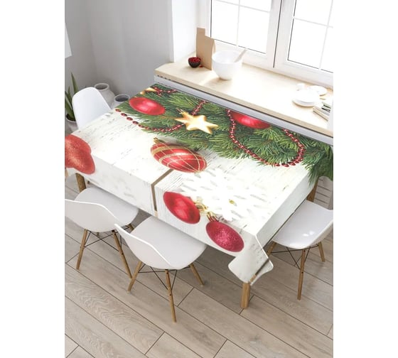 Скатерть JoyArty Шарики и звезды на праздник, прямоугольная, из сатена tc_21512_120x145 1