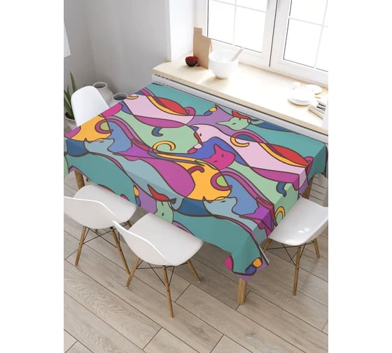 Прямоугольная скатерть из сатена JoyArty Токсичные коты tc_9626_120x145 1