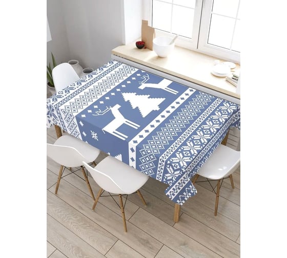 Прямоугольная скатерть из сатена JoyArty Узор оленей с елками tc_5917_120x145 1