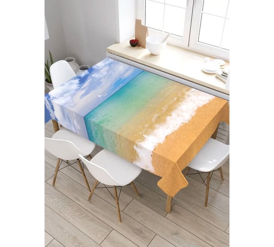 Прямоугольная скатерть из сатена JoyArty Тропический пляж tc_6535_120x145 1