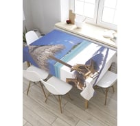 Скатерть JoyArty Шезлонги под зонтиком, прямоугольная, из сатена tc_32201_120x145