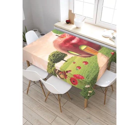 Скатерть JoyArty Яблочный домик, прямоугольная, из сатена tc_7314_120x145 1