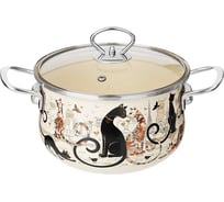 Кастрюля эмалированная со стеклянной крышкой Agness Парижские коты, 2.8 л, 20х12 см 915-152