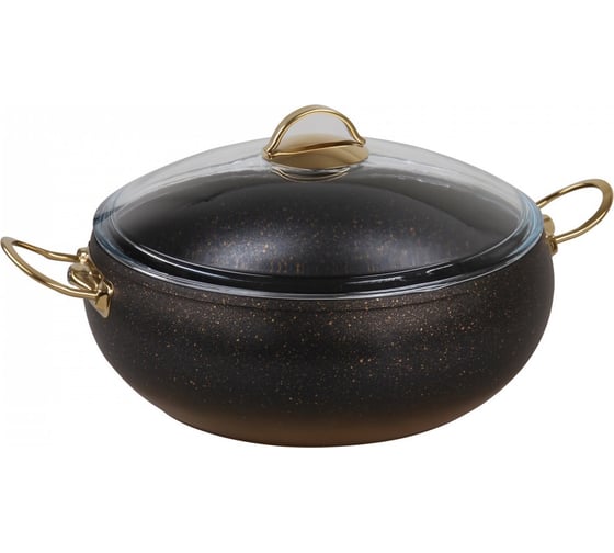 Кастрюля с крышкой стеклянной OMS collection 30x11,5 см, 7,5 л, с АПП, цвет черный/золотой 3141-30-Gd 1