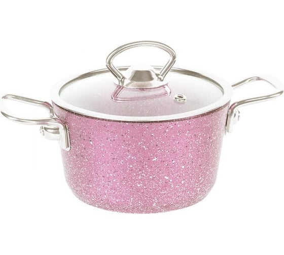 Кастрюля с крышкой стеклянной OMS collection размер 14x8 см, 1,2 л, с АПП, цвет розовый 3111(S)-14-Pin