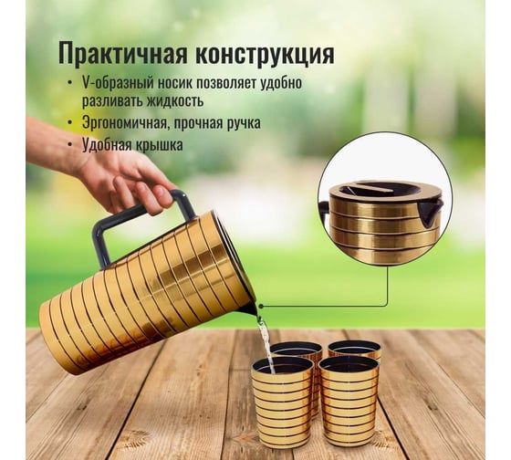 Кувшин Homium Kitchen, с 4 стаканами, черный/золотой set01jug4glasses