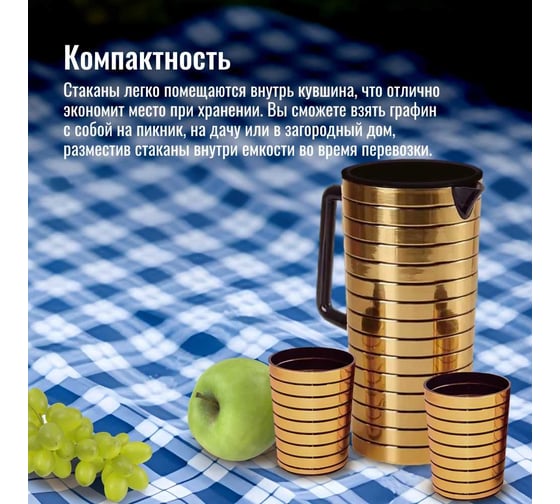 Кувшин Homium Kitchen, с 4 стаканами, черный/золотой set01jug4glasses