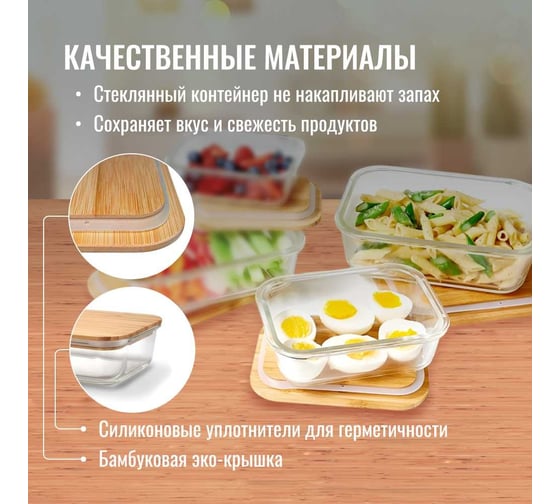 Контейнер для хранения Homium Glass, стеклянный, прямоугольный, 1040 мл glassbox1040ml