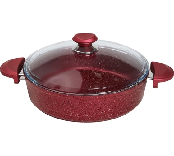 Сотейник с крышкой стеклянной OMS collection 28x8 см, 4,2 л, с АПП, цвет красный 3310.01.02-28-Rd