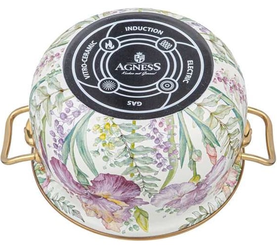 Кастрюля эмалированная Agness с крышкой, серия irises 2,8л, диа.18см подходит для индук.пл 950-572