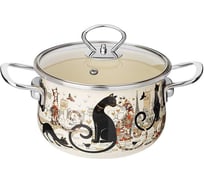 Кастрюля эмалированная Agness со стеклянной крышкой серия парижские коты, 2.0 л, 18/ 11 см 915-151