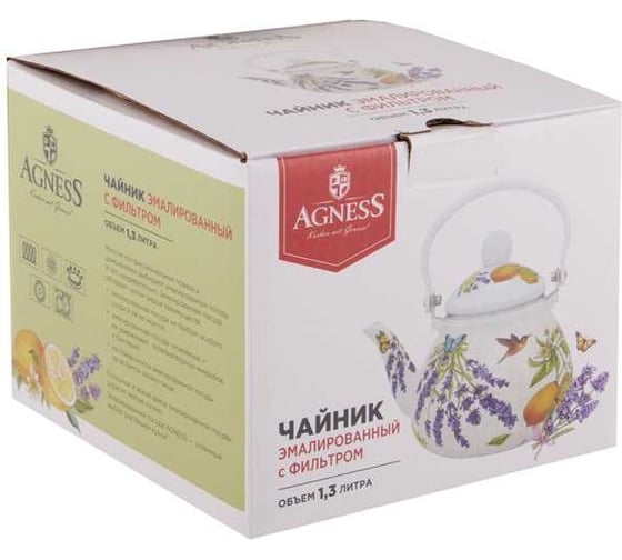 Чайник эмалированный Agness с фильтром из нжс, серия provence, 1, 3 л, подходит для индукцион. плит 934-380