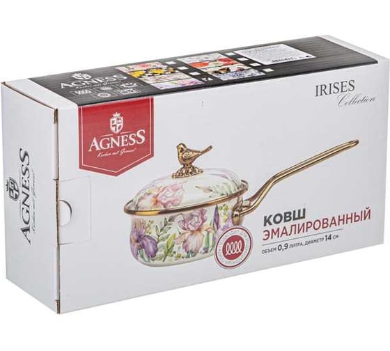 Ковш эмалированный Agness серия IRISES 14см/0,9л D=14 см ДЛИНА=31см 950-570