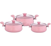Набор посуды OMS collection 6 (3/3) предметов, с АПП, крышки стеклянные, розовый, арт. 3027-Pin
