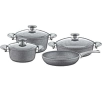 Набор посуды OMS collection 7 (4/3) предметов, с АПП, крышки стеклянные, серый, арт. 3005.01.02-Gr