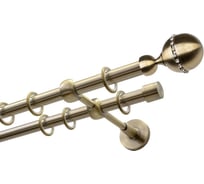 Карниз Эскар 2-х рядный, металл, 16/16 мм, латунь, шар со стразами, 200 см 9480017200