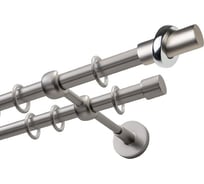 Карниз Эскар 2-х рядный, металл, 16/16 мм, матовый хром, цилиндр в кольце, 350 см 9590017350