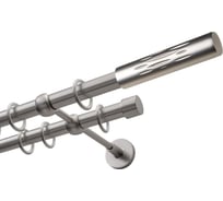 Карниз Эскар 2-х рядный, металл, 19/19 мм, матовый хром, цилиндр брызги, 200 см 9750015200