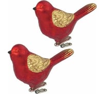 Украшения елочные Золотая сказка Птичка, набор 2 шт, пластик, пластик 11 см, цвет красный с золотыми крыльями 590893