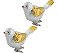 Украшения елочные Золотая сказка Птичка, набор 2 шт, пластик, 11 см, цвет серебро с золотыми крыльями 590895