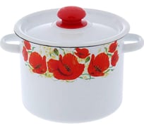 Кастрюля эмалированная Сибирские товары цилиндрическая 3,5 л декор Маки с пластиковой кнопкой С1612.3*67 ХП9806