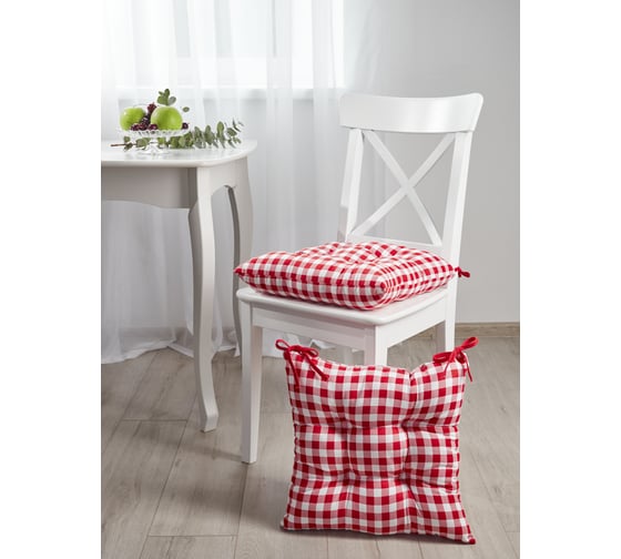 Подушка на стул Guten Morgen высокая, Клетка красная 40x40 см СТР-Клк-40-40