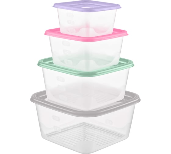 Набор емкостей для продуктов Funcook Fusion квадратные, 4 шт (1,7 л; 1,1 л; 0,63 л; 0,33 л) FC1117