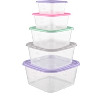 Набор емкостей для продуктов Funcook Fusion квадратные, 5 шт (2,6 л; 1,7 л; 1,1 л; 0,63 л; 0,33 л) FC1114