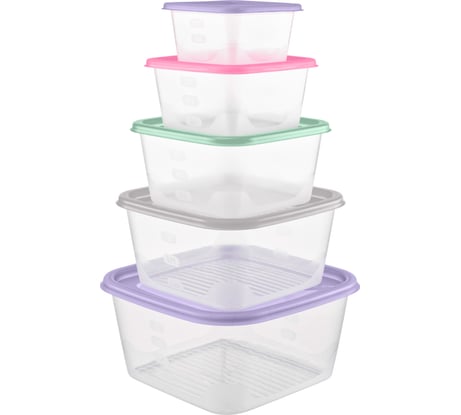 Набор емкостей Funcook для продуктов квадратных Фьюжн 5 шт (2,6 л; 1,7 л; 1,1 л; 0,63 л; 0,33 л) FC1114