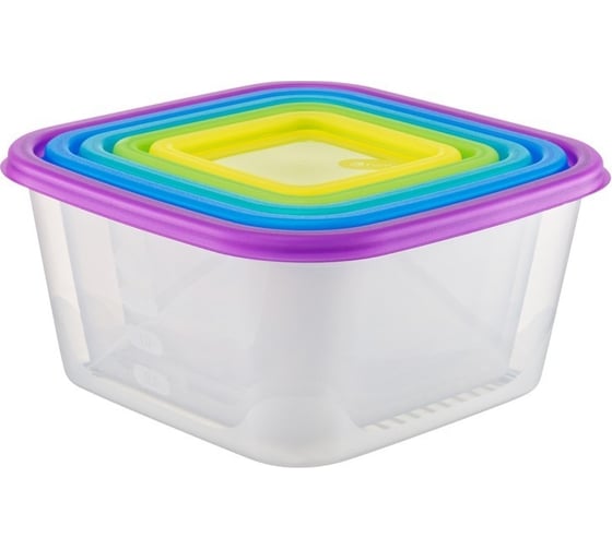 Набор квадратных емкостей для продуктов FunCook Fusion 5 шт 2,6 л, 1,7 л, 1,1 л, 0,63 л, 0,33 л 00000048318