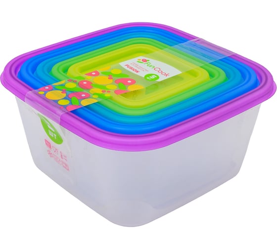 Набор квадратных емкостей для продуктов FunCook Fusion 5 шт 2,6 л, 1,7 л, 1,1 л, 0,63 л, 0,33 л 00000048318